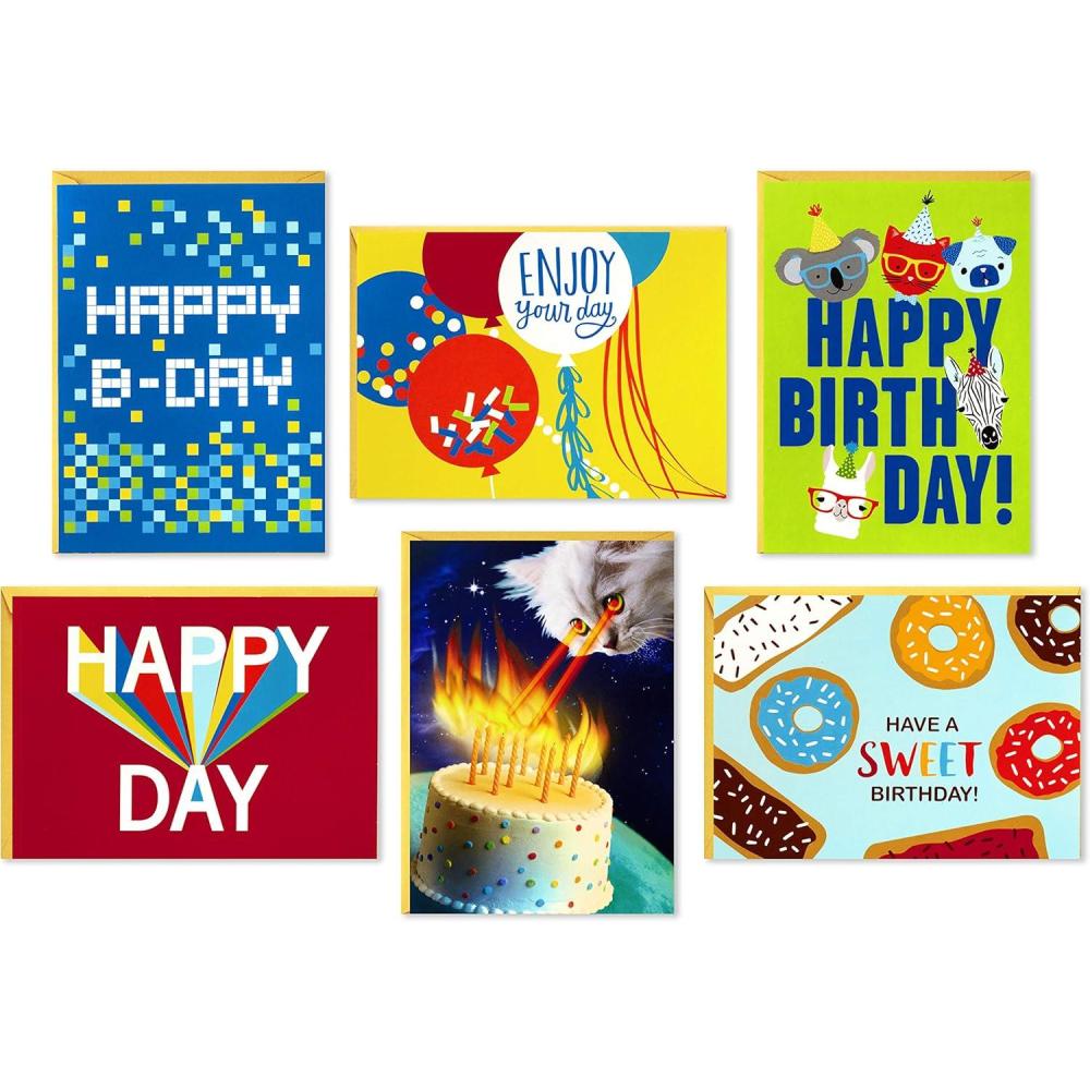 imageHallmark Bluey Kids Birthday Card Assortment 16 Cards with Envelopes Unicorn Dance Mode HoorayCats Lasers Llamas Donuts