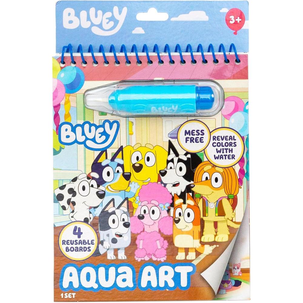imageHorizon Group USA Bluey Aqua Art Reusable Water Reveal Activity Pages With Water Pen for NoMess Drawing and ColoringBluey and Friends
