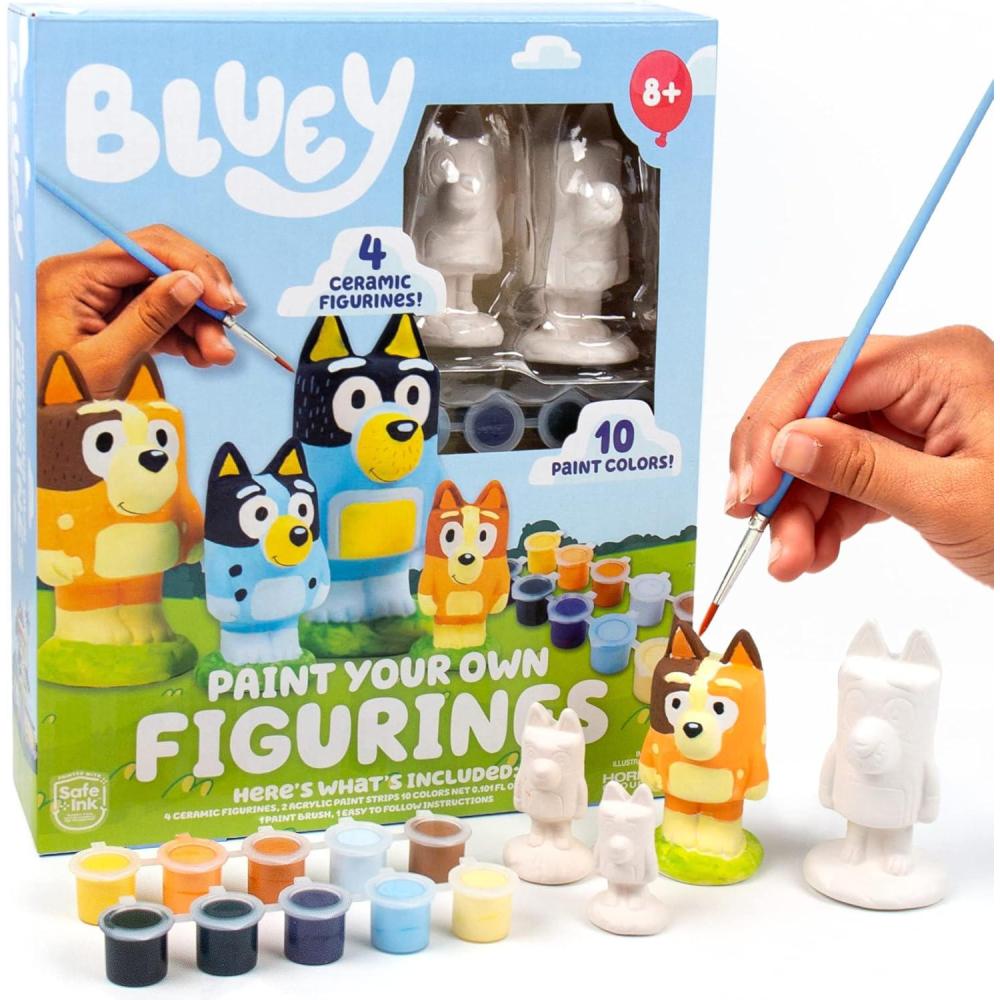 imageHorizon Group USA Bluey Paint Your Own Figurines Ceramic and Bingo Figurines for Kids to Paint Fun Painting Kit Creative Toys for Kids Great for Birthday Parties ampamp SleepoversMulti
