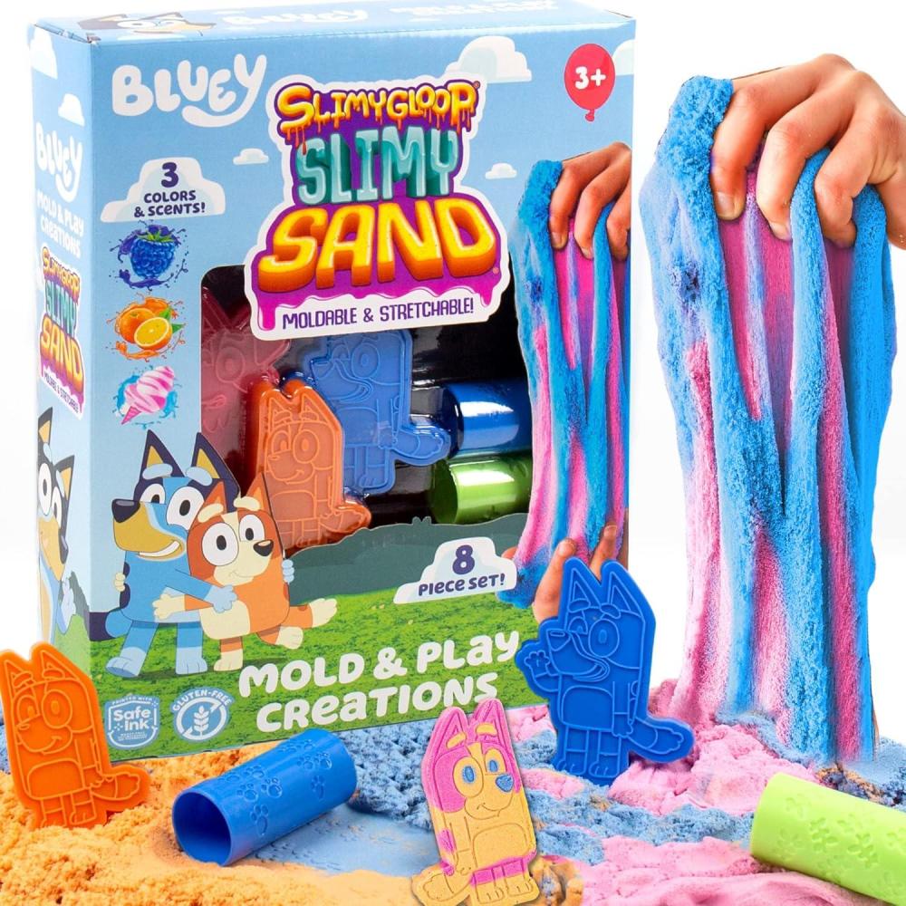 imageHorizon Group USA Bluey SLIMYGLOOP Slimy Sand Mold ampamp Play Creations 8Piece Playset 3 Scented Colors Sensory Activity for Kids Ages 3 4 5 6 7 8 Multi MediumMold Play Creations