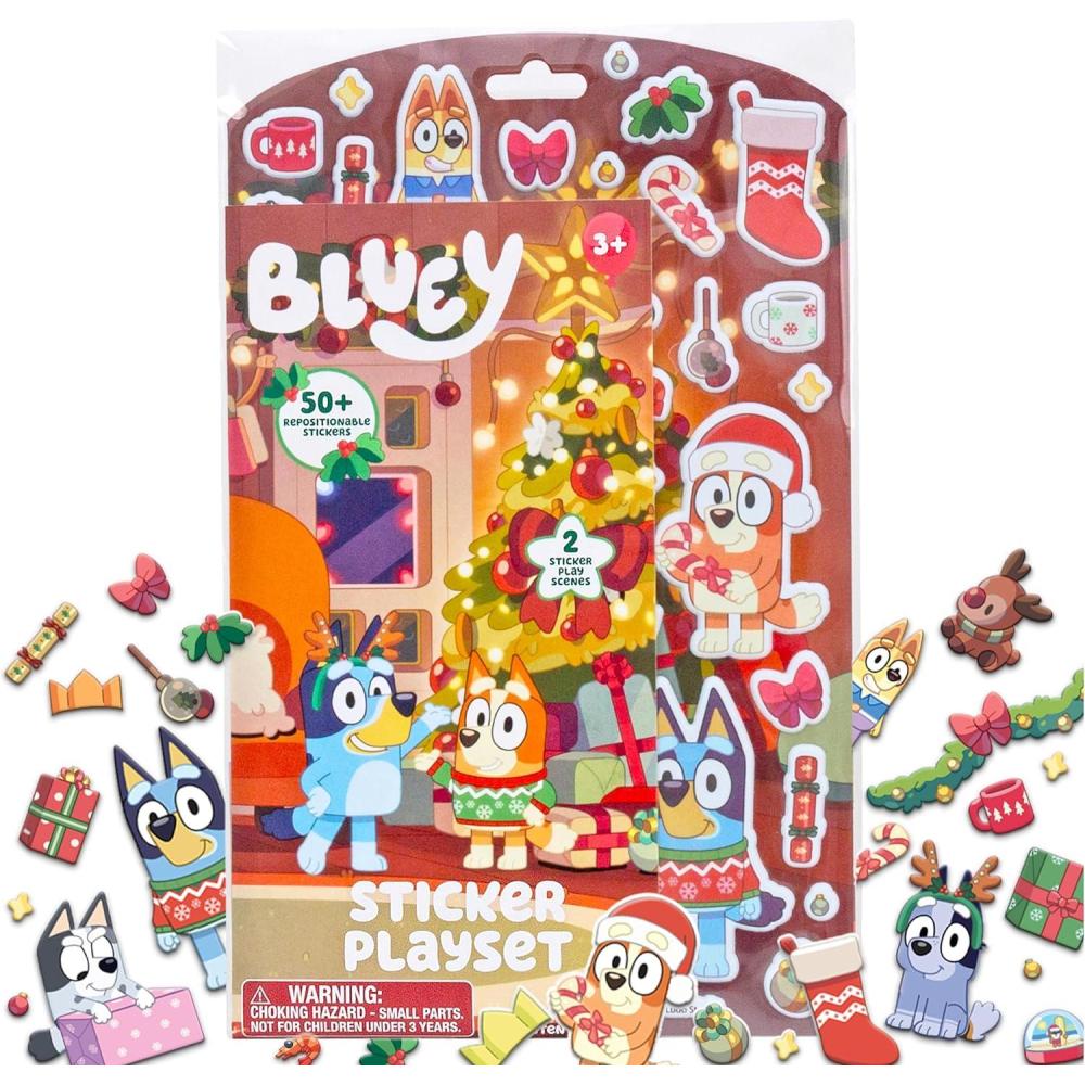 imageHorizon Group USA Bluey Sticker Playset 2 Sticker Play Scenes 35 Reusable Puffy Bluey Repositionable Stickers for Kids Perfect for Travel ScreenFree FunBluey Holiday