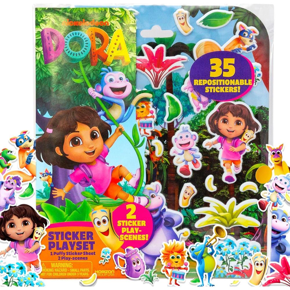 imageHorizon Group USA Bluey Sticker Playset 2 Sticker Play Scenes 35 Reusable Puffy Bluey Repositionable Stickers for Kids Perfect for Travel ScreenFree FunDora