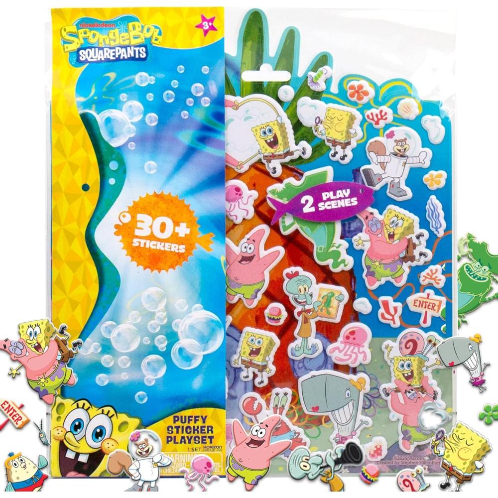 imageHorizon Group USA Bluey Sticker Playset 2 Sticker Play Scenes 35 Reusable Puffy Bluey Repositionable Stickers for Kids Perfect for Travel ScreenFree FunSpongebob