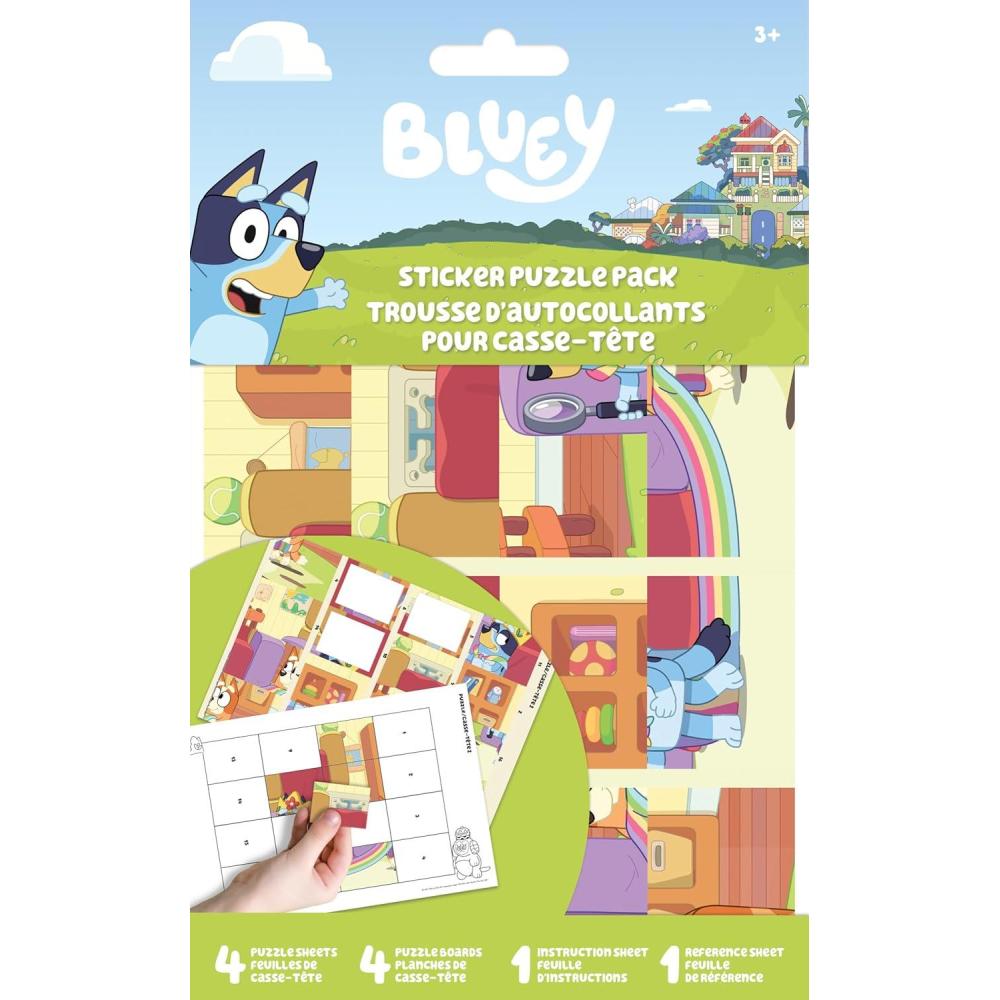 imageTrends International Bluey Bandit and Chilli Adventures Sticker Puzzle Pack 12 Puzzles 4 Boards Multicolor Beginner Ages 3