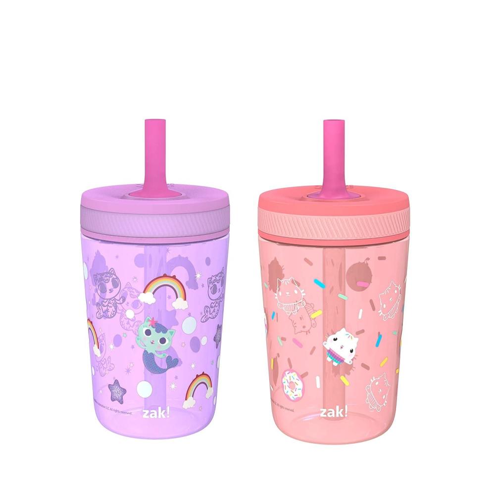 imageZak Designs 15oz Bluey Kelso Tumbler Set LeakProof ScrewOn Lid with Straw Made of Durable Plastic and Silicone Perfect Bundle for Kids 2 Count Pack of 1Gabbys Dollhouse Cakey Cat