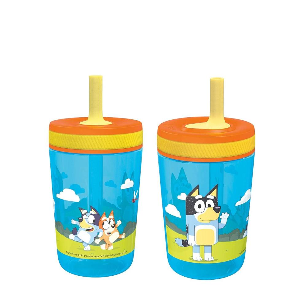 imageZak Designs 15oz Bluey Kelso Tumbler Set LeakProof ScrewOn Lid with Straw Made of Durable Plastic and Silicone Perfect Bundle for Kids 2 Count Pack of 1Bluey