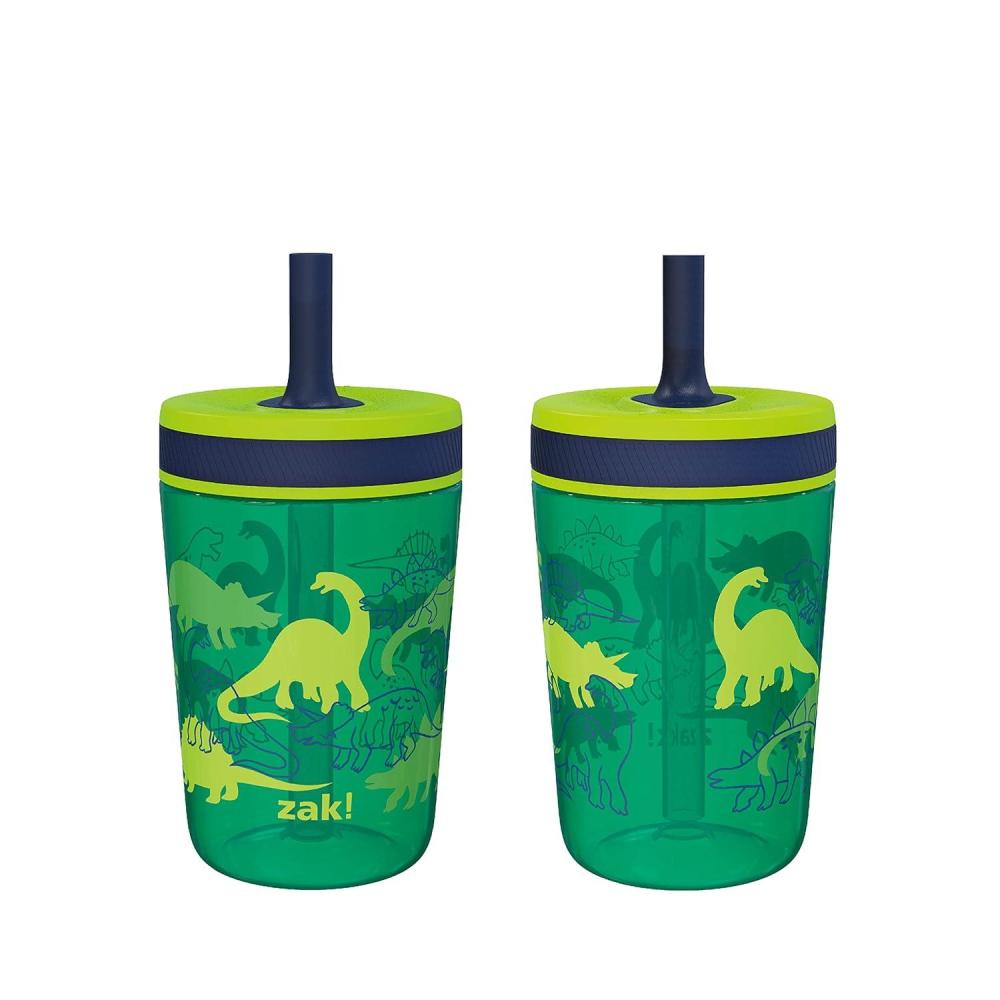 imageZak Designs 15oz Bluey Kelso Tumbler Set LeakProof ScrewOn Lid with Straw Made of Durable Plastic and Silicone Perfect Bundle for Kids 2 Count Pack of 1Dino Camo