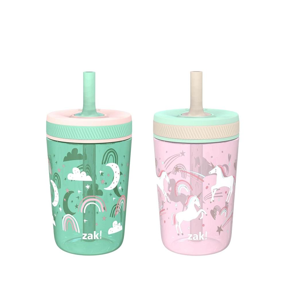 imageZak Designs 15oz Bluey Kelso Tumbler Set LeakProof ScrewOn Lid with Straw Made of Durable Plastic and Silicone Perfect Bundle for Kids 2 Count Pack of 1Fanciful Unicorn Happy Skies