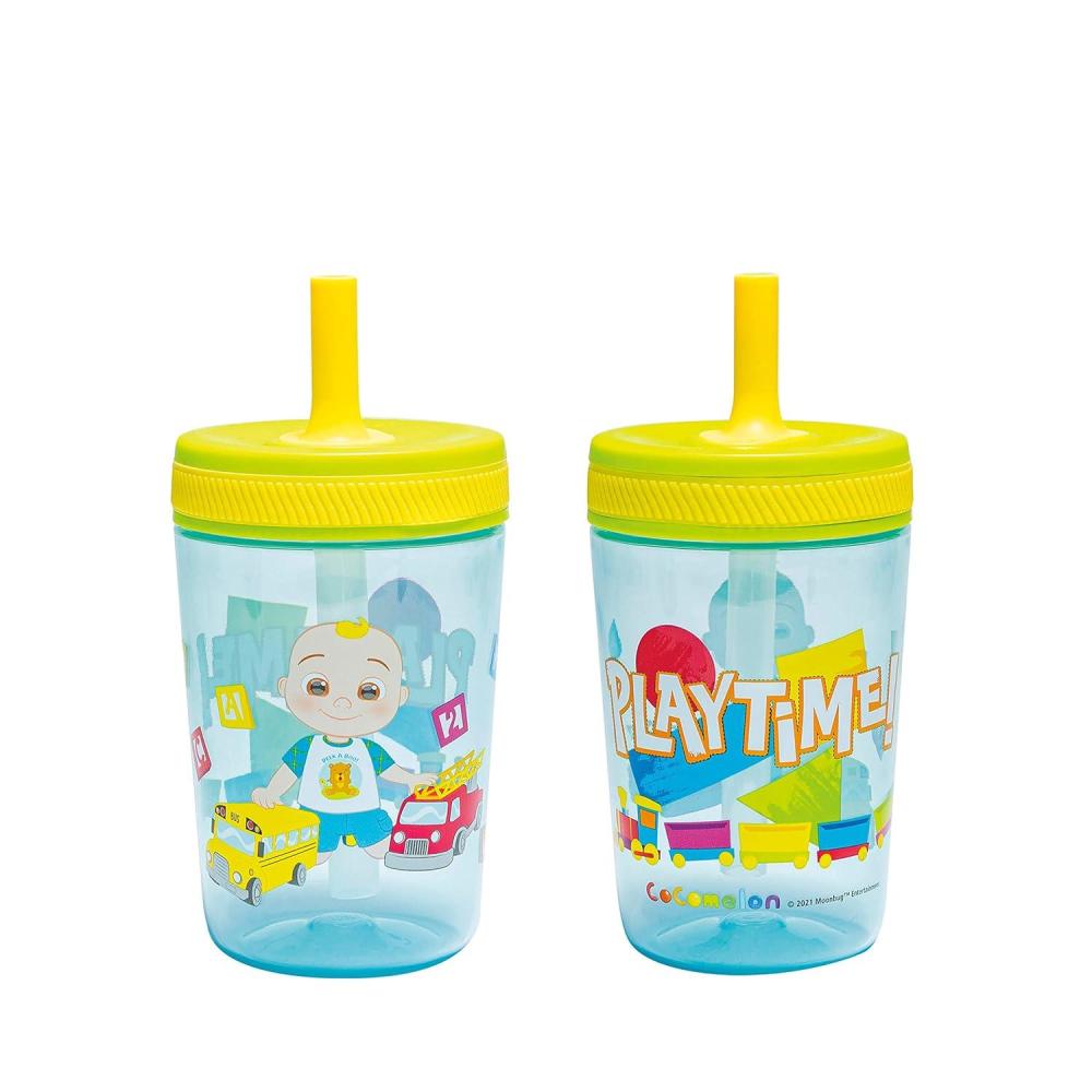 imageZak Designs 15oz Bluey Kelso Tumbler Set LeakProof ScrewOn Lid with Straw Made of Durable Plastic and Silicone Perfect Bundle for Kids 2 Count Pack of 1Cocomelon