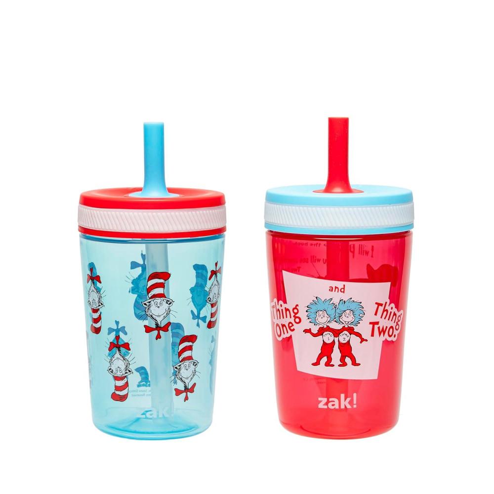 imageZak Designs 15oz Bluey Kelso Tumbler Set LeakProof ScrewOn Lid with Straw Made of Durable Plastic and Silicone Perfect Bundle for Kids 2 Count Pack of 1Dr Seuss The Cat in the Hat