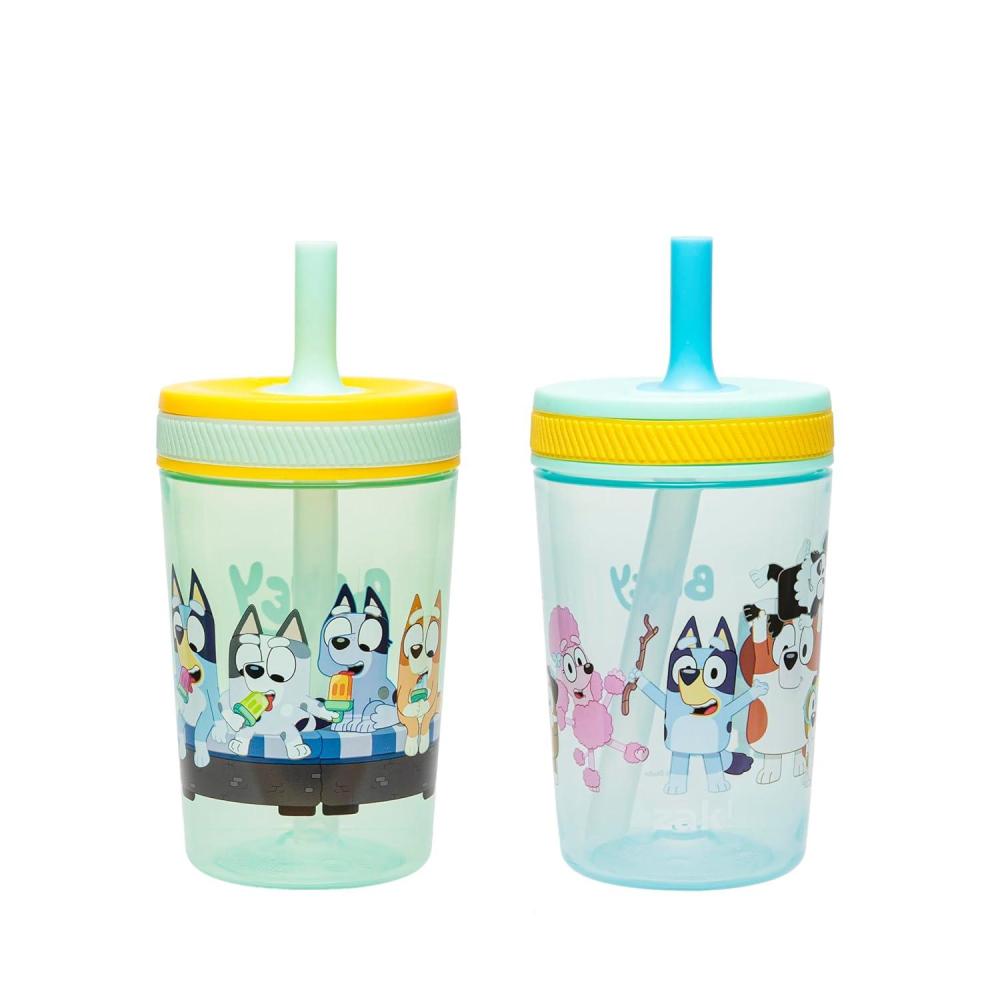 imageZak Designs 15oz Bluey Kelso Tumbler Set LeakProof ScrewOn Lid with Straw Made of Durable Plastic and Silicone Perfect Bundle for Kids 2 Count Pack of 1Bluey Friends