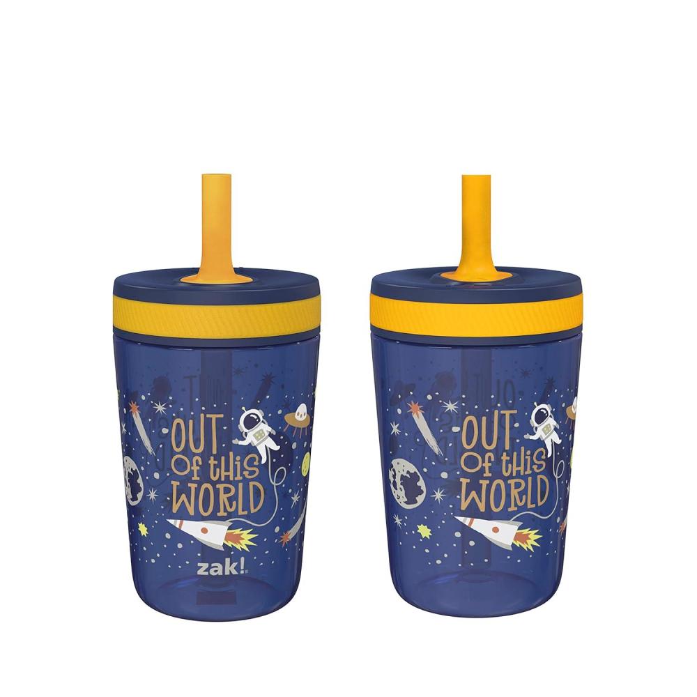 imageZak Designs 15oz Bluey Kelso Tumbler Set LeakProof ScrewOn Lid with Straw Made of Durable Plastic and Silicone Perfect Bundle for Kids 2 Count Pack of 1Space