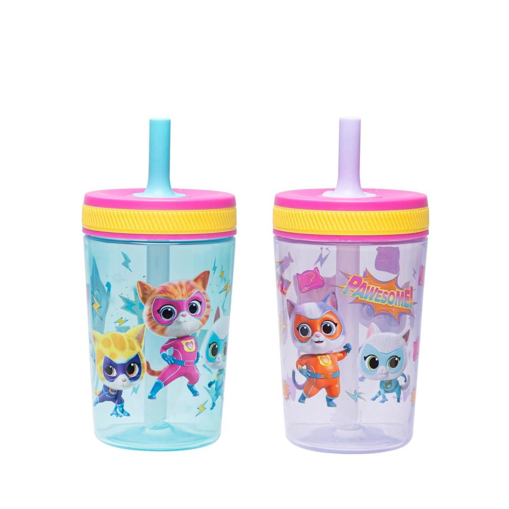 imageZak Designs 15oz Bluey Kelso Tumbler Set LeakProof ScrewOn Lid with Straw Made of Durable Plastic and Silicone Perfect Bundle for Kids 2 Count Pack of 1Ginny Sparks Buddy Bitsy Disneys SuperKitties