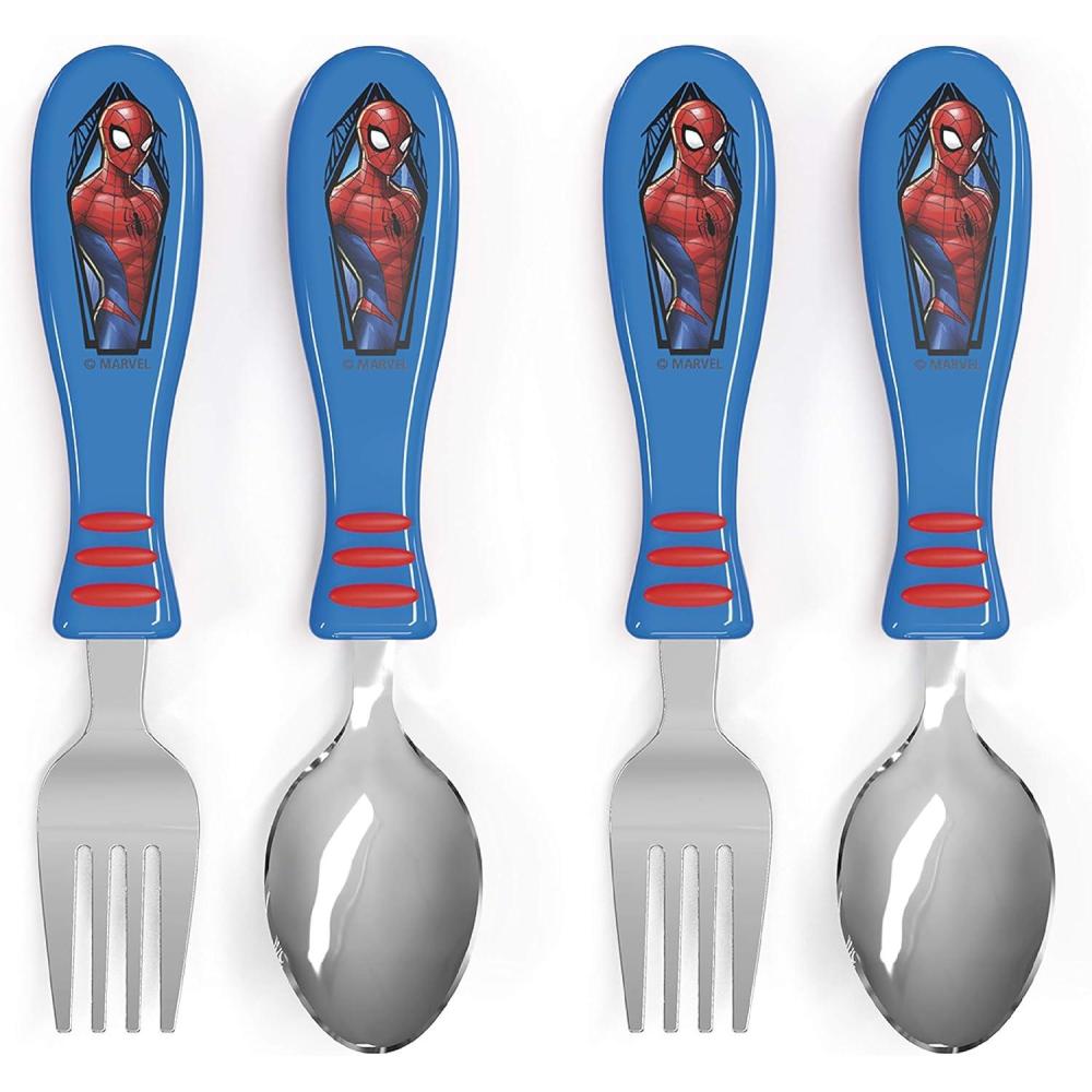 imageZak Designs Bluey Kid Flatware Set with Fun Character Art on Both Utensils Non Slip Fork and Spoon Set is Perfect for Encouraging Picky Eaters to Finish Their Plates 2 pk BPAFreeSpiderMan