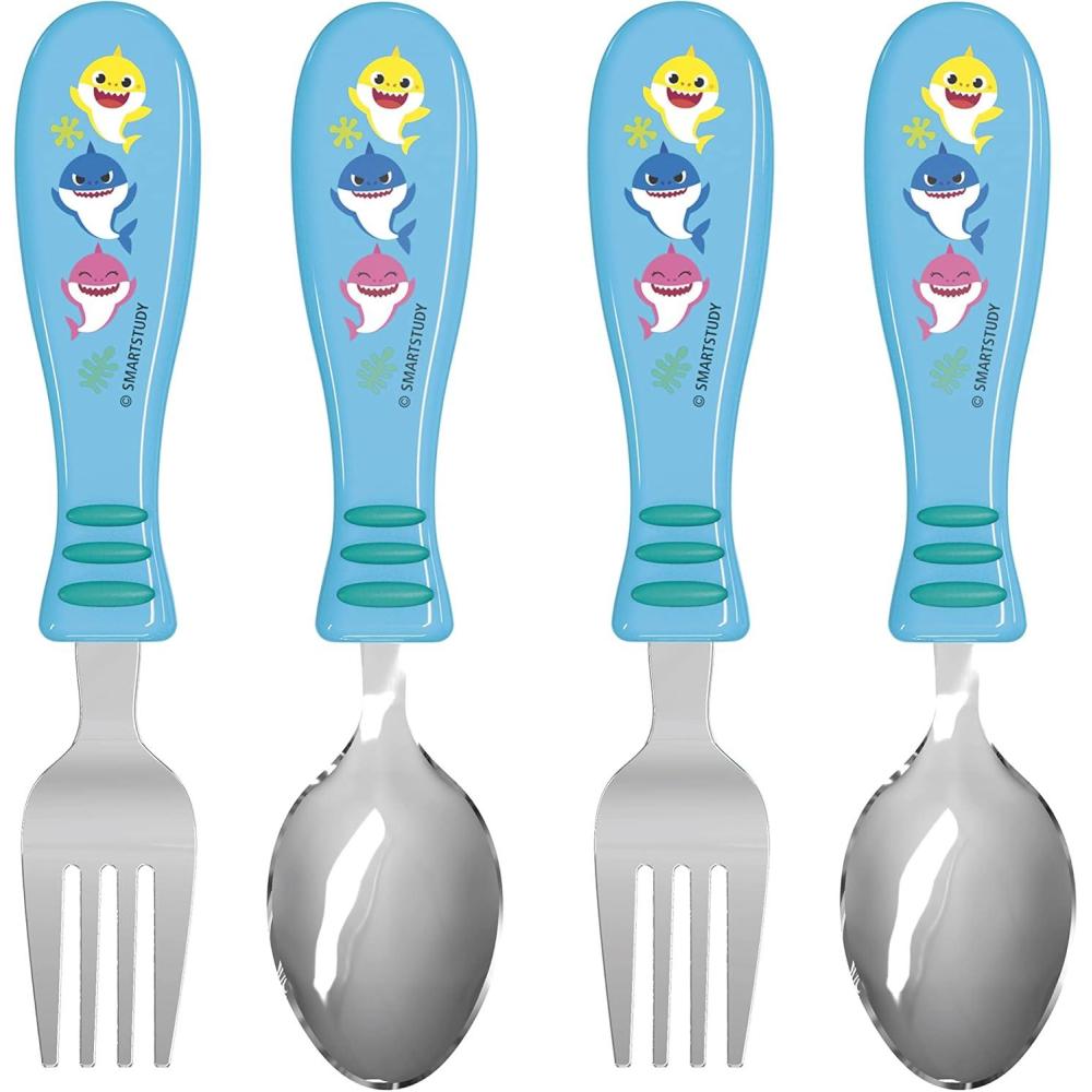 imageZak Designs Bluey Kid Flatware Set with Fun Character Art on Both Utensils Non Slip Fork and Spoon Set is Perfect for Encouraging Picky Eaters to Finish Their Plates 2 pk BPAFreeBaby Shark