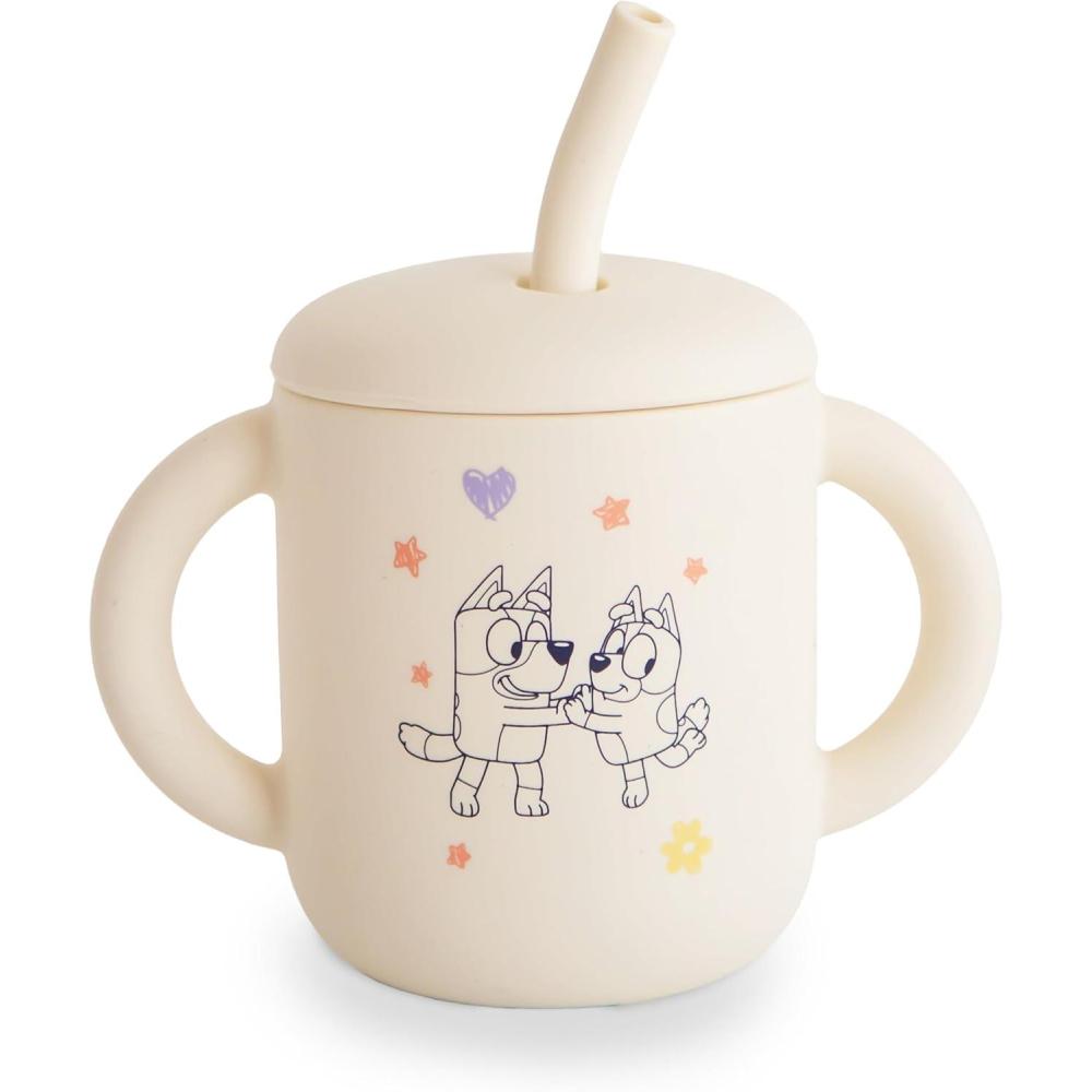 imagemushie x Bluey 100 Silicone Training Cup ampamp Straw for Toddlers 6 Months Bluey SageBluey Ivory