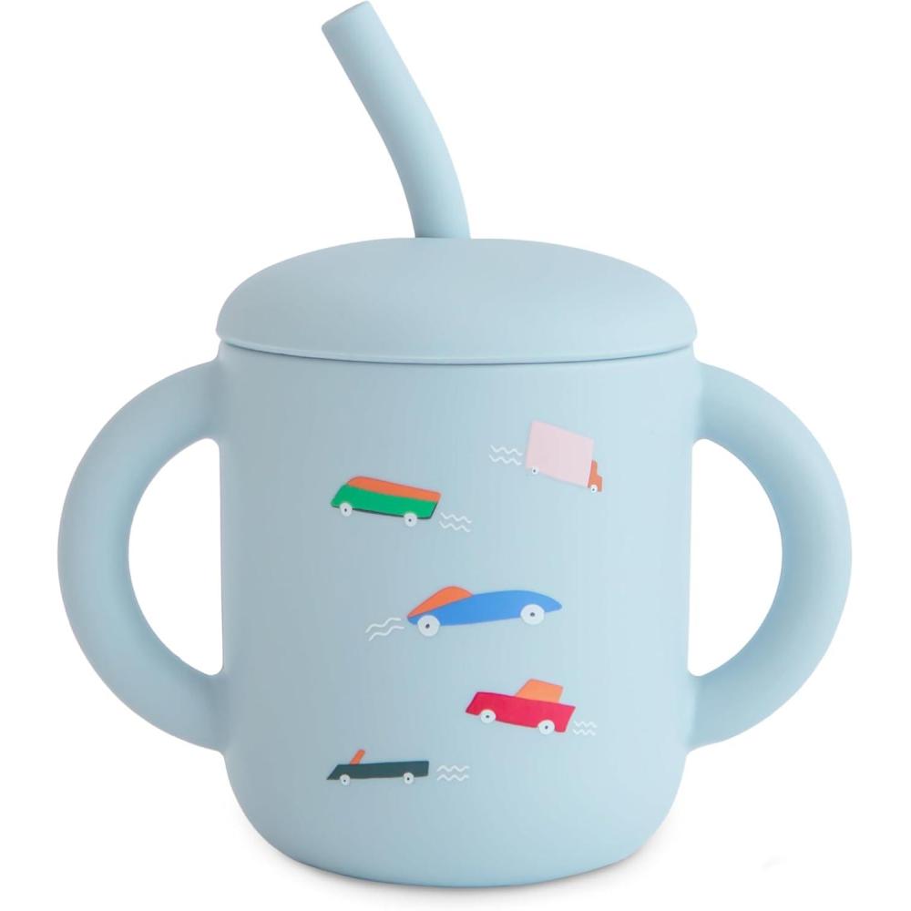 imagemushie x Bluey 100 Silicone Training Cup ampamp Straw for Toddlers  6 Months Bluey SageRetro Cars