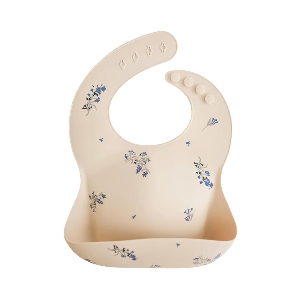 imagemushie x Bluey Silicone Baby Bib  Adjustable Fit Waterproof Bibs Bluey IvoryLilac Flowers
