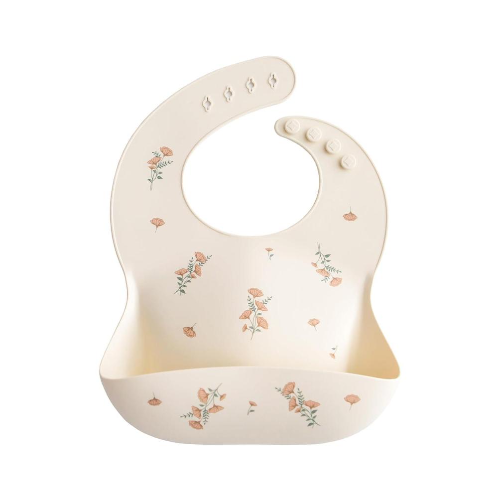 imagemushie x Bluey Silicone Baby Bib Adjustable Fit Waterproof Bibs Bluey IvoryPink Flowers
