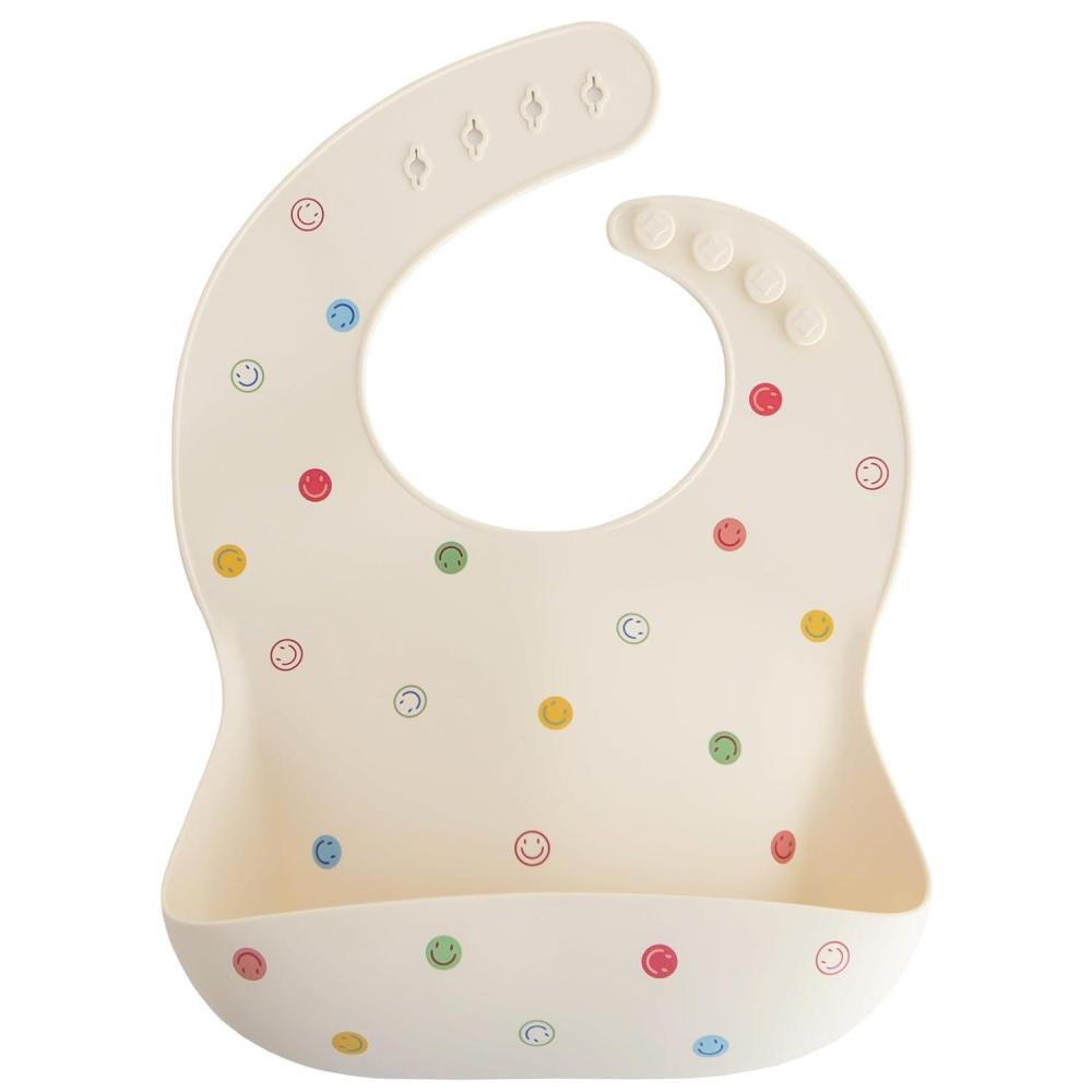 imagemushie x Bluey Silicone Baby Bib Adjustable Fit Waterproof Bibs Bluey IvorySmiley Face