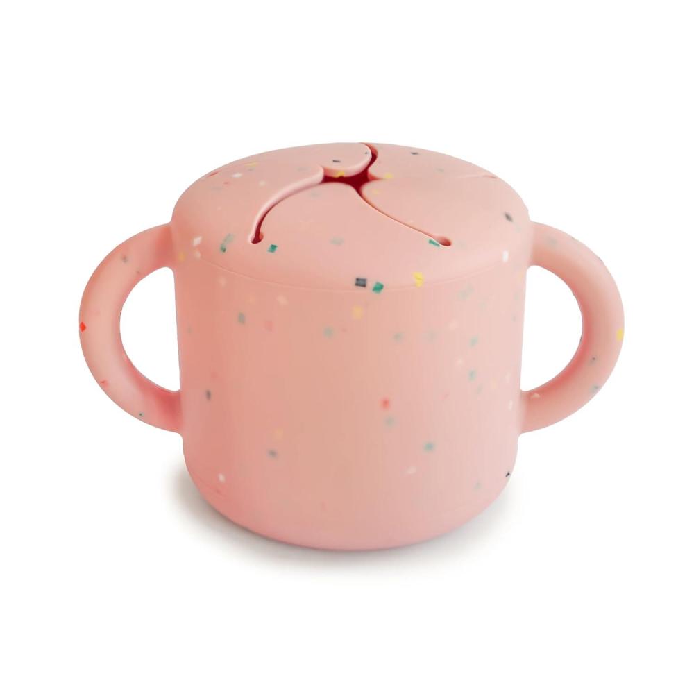 imagemushie x Bluey Silicone Snack Cup  Spill Proof Food Container for Toddler and Baby Bluey IvoryPowder Pink Confetti