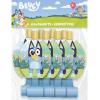Bluey Birthday Party Supplies Bundle Pack includes 16 Party Blowouts and 1 Dinosaur Sticker Sheet