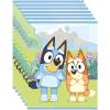 Bluey Birthday Party Supplies Bundle includes 8 Plastic Loot Bags, 8 Sticker Sheets, 8 Paper Finger Puppets, 1 Dinosaur Sticker Sheet