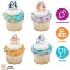 DecoPac Bluey So Much Fun Rings, 24 Cupcake Decorations Featuring Bluey, Bingo, Bandit, and Chilli, 3D Food Safe Cake Toppers – 24 Pack