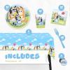 Unique Bluey Birthday Decorations | Bluey Party Decorations | Serves 16 | Officially Licensed | Tablecover, Plates, Cups, Napkins, Forks, Button