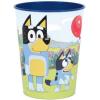 Unique Bluey Birthday Party Supplies Bundle Pack includes 12 Reusable Plastic Cups and 1 Dinosaur Sticker Sheet