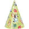 Unique Bluey Birthday Party Supplies Bundle Pack includes Party Cone Hats and 1 Dinosaur Sticker Sheet – 16 Hats