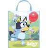 Unique Bluey Birthday Party Supplies Bundle includes 12 Large Plastic Party Tote Bags and 1 Dinosaur Sticker Sheet