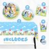 Unique Bluey Birthday Party Supplies and Decorations – Bluey Tablecover, Plates, Cups, Napkins, Button