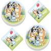 HOME & HOOPLA Bluey Party Supplies – Bluey Theme Birthday Party Round Paper Dinner Plates and Lunch Napkins (16 Plates and napkins)