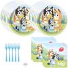 Unique Bluey Birthday Party Supplies Set for 16 Guests – Bluey Plates and Napkins, Forks, Sticker – Birthday Decorations, Party Decorations