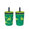Zak Designs 15oz Bluey Kelso Tumbler Set, Leak-Proof Screw-On Lid with Straw Made of Durable Plastic and Silicone, Perfect Bundle for Kids, 2 Count (Pack of 1)(Dino Camo)
