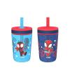 Zak Designs 15oz Bluey Kelso Tumbler Set, Leak-Proof Screw-On Lid with Straw Made of Durable Plastic and Silicone, Perfect Bundle for Kids, 2 Count (Pack of 1)(Spidey and His Amazing Friends)