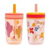 Zak Designs 15oz Bluey Kelso Tumbler Set, Leak-Proof Screw-On Lid with Straw Made of Durable Plastic and Silicone, Perfect Bundle for Kids, 2 Count (Pack of 1)(St. Jude (Floral and Cactus))