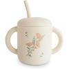 mushie x Bluey 100% Silicone Training Cup & Straw for Toddlers | 6 Months+ (Bluey Sage)(Pink Flowers)