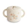 mushie x Bluey Silicone Snack Cup | Spill Proof Food Container for Toddler and Baby (Bluey Ivory)(Pink Flowers)