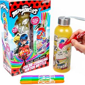 Bluey Decorate Your Own Water Bottle, Repositionable Stickers, Great For Bluey Birthday Parties, Summer Sports, and More, Reusable BPA-Free Water Bottle for Kids Ages 3, 4, 5, 6(Miraculous)