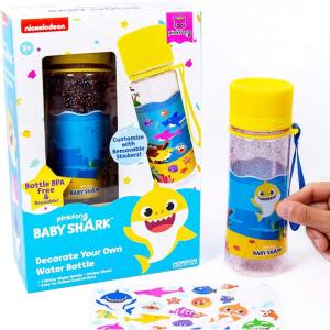 Bluey Decorate Your Own Water Bottle, Repositionable Stickers, Great For Bluey Birthday Parties, Summer Sports, and More, Reusable BPA-Free Water Bottle for Kids Ages 3, 4, 5, 6(Baby Shark)