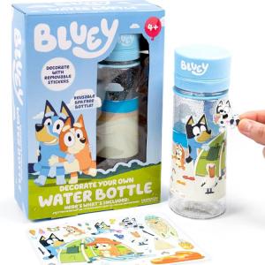 Bluey Decorate Your Own Water Bottle, Repositionable Stickers, Great For Bluey Birthday Parties, Summer Sports, and More, Reusable BPA-Free Water Bottle for Kids Ages 3, 4, 5, 6(Bluey)