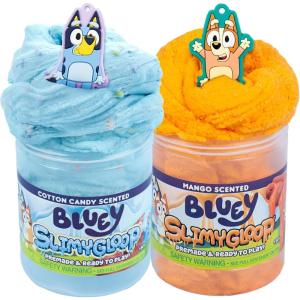 Bluey SLIMYLGOOP, 2 Pack, Pre-Made Slimes, Ready to Play Scented Bluey Cloud Slimes, Includes Rubber Bluey Charm & Bingo Charm(Bluey (2 Pack))