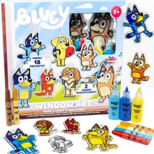 Bluey Window Art Suncatchers Kit for Kids to Paint, Great at-Home Craft Activity or Birthday Party Idea, Toys for Ages 3, 4, 5, 6(Bluey)