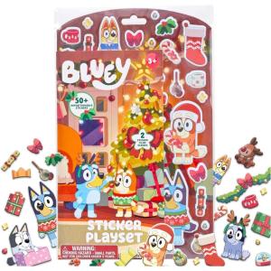 Horizon Group USA Bluey Sticker Playset, 2 Sticker Play Scenes, 35+ Reusable Puffy Bluey Repositionable Stickers for Kids, Perfect for Travel, Screen-Free Fun(Bluey Holiday)