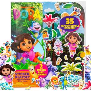 Horizon Group USA Bluey Sticker Playset, 2 Sticker Play Scenes, 35+ Reusable Puffy Bluey Repositionable Stickers for Kids, Perfect for Travel, Screen-Free Fun(Dora)