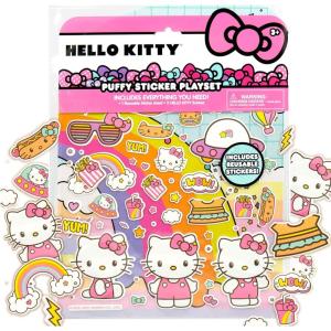 Horizon Group USA Bluey Sticker Playset, 2 Sticker Play Scenes, 35+ Reusable Puffy Bluey Repositionable Stickers for Kids, Perfect for Travel, Screen-Free Fun(Hello Kitty)