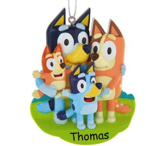 Kurt S. Adler Personalized Bluey Family Christmas Ornament – Officially Licensed – Heeler Family Characters Holiday Tree Decoration with Custom Name