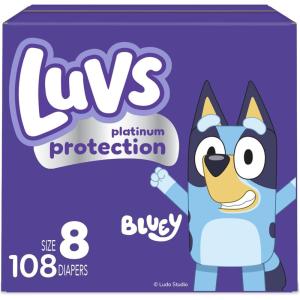 Luvs Diapers – Size 5, 172 Count, Bluey Platinum Protection Baby Diaper(Size 8)